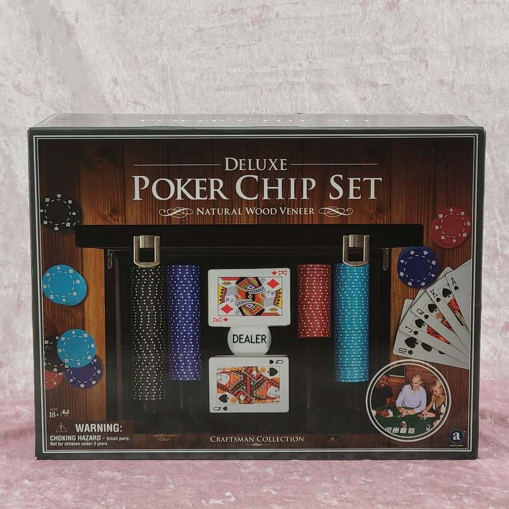 Deluxe Poker Chip Set Natural Wood Veneer Craftsman Collection NEW